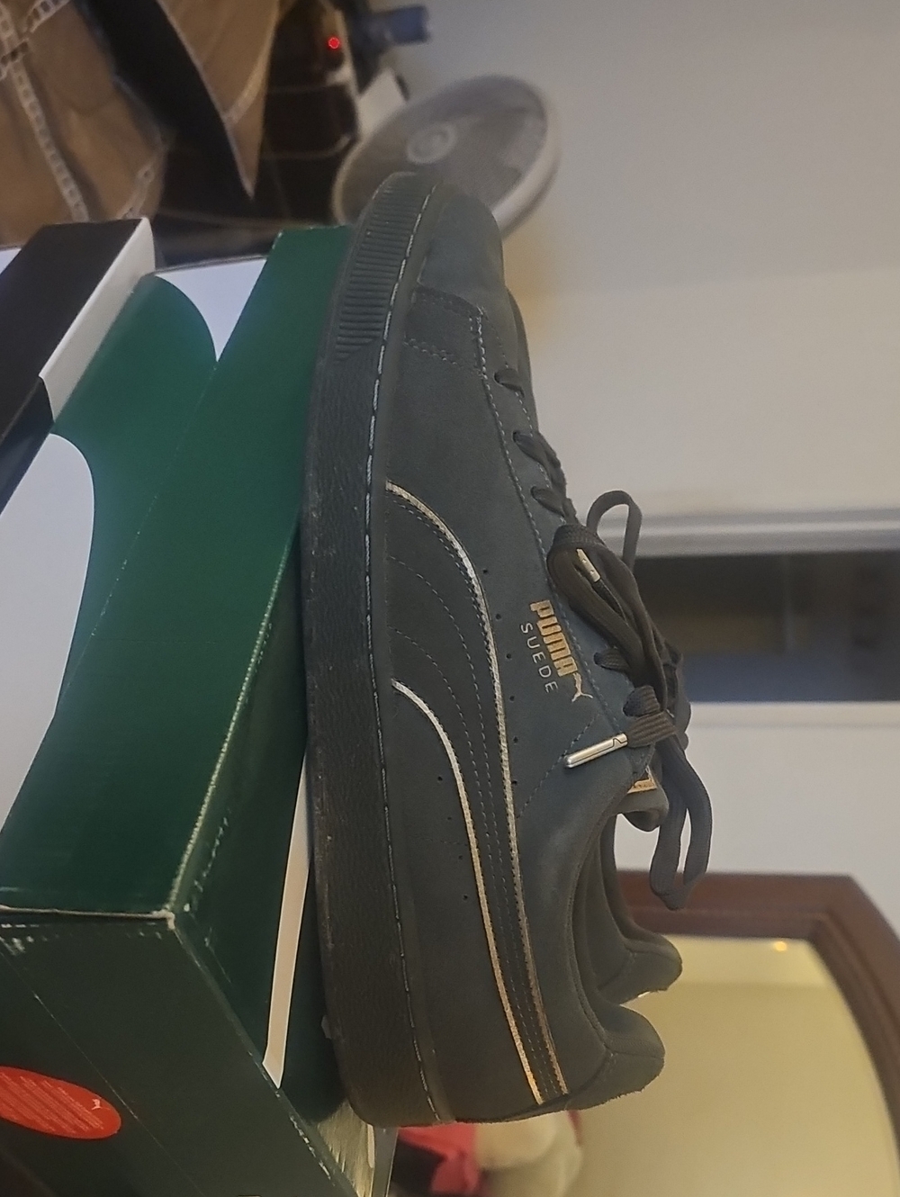 Puma Men's Suede Sneakers in Dark Green with Gold Accents